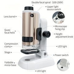 Science Horse 16pcs Portable Microscope Kit with 250x Magnification
