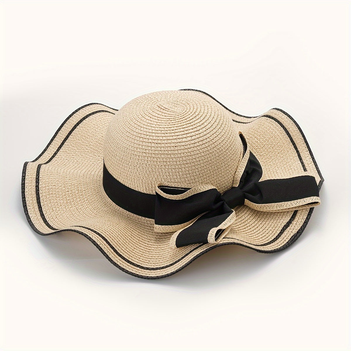 Ruffles Bow Sun Hat French Straw Beach Hat Travel Sunscreen Bucket Hats