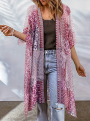 Boho Cover Up Women's Plus Scarf Print Bat Sleeve Open Front Cover Up