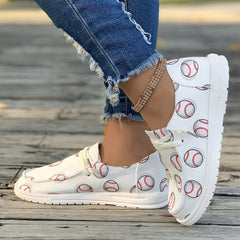 Women's Baseball Pattern Flat Shoes Lightweight Soft Sport Running Shoes