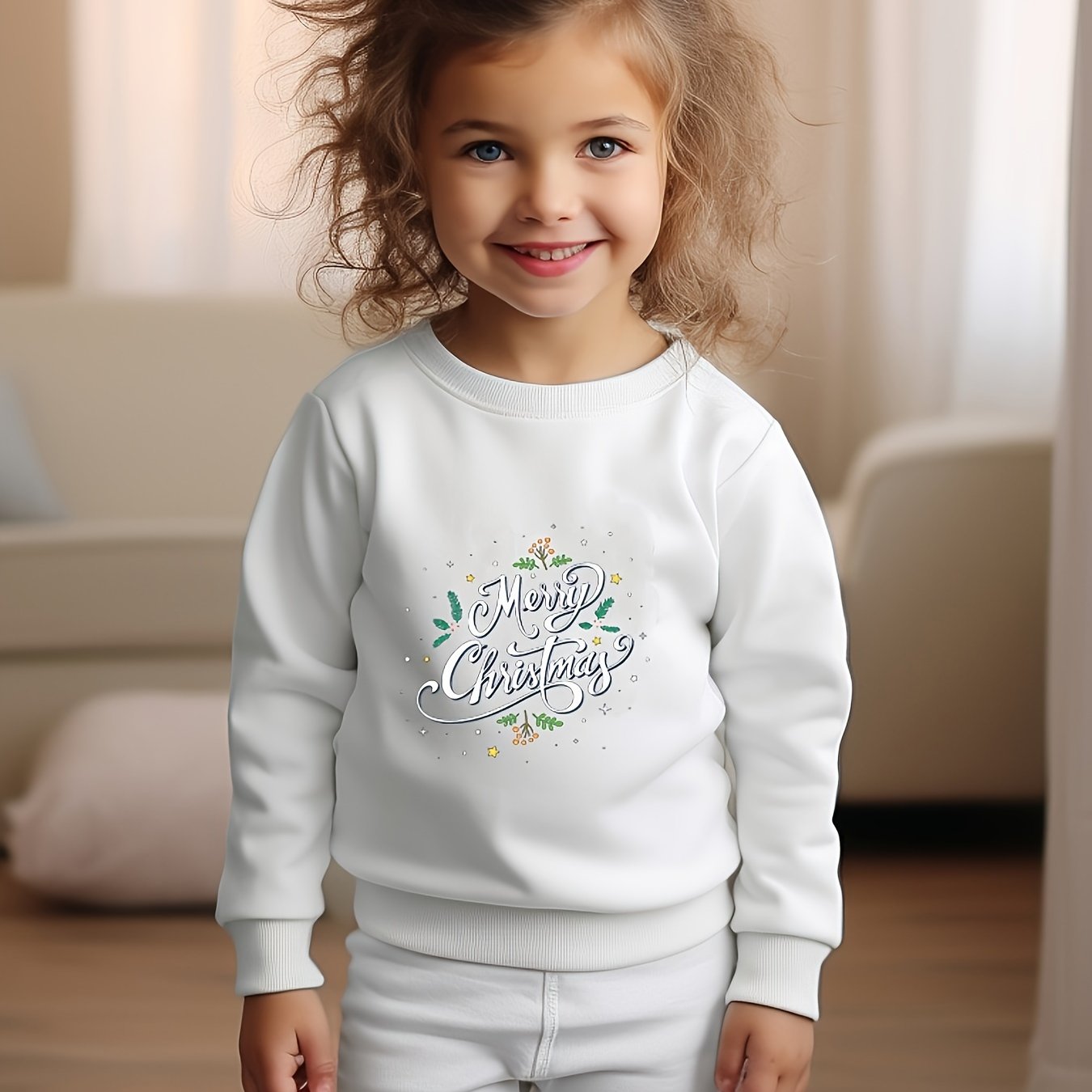 Toddler Kid Girls Christmas Print Sweet Long Sleeve Pullover Sweatshirt