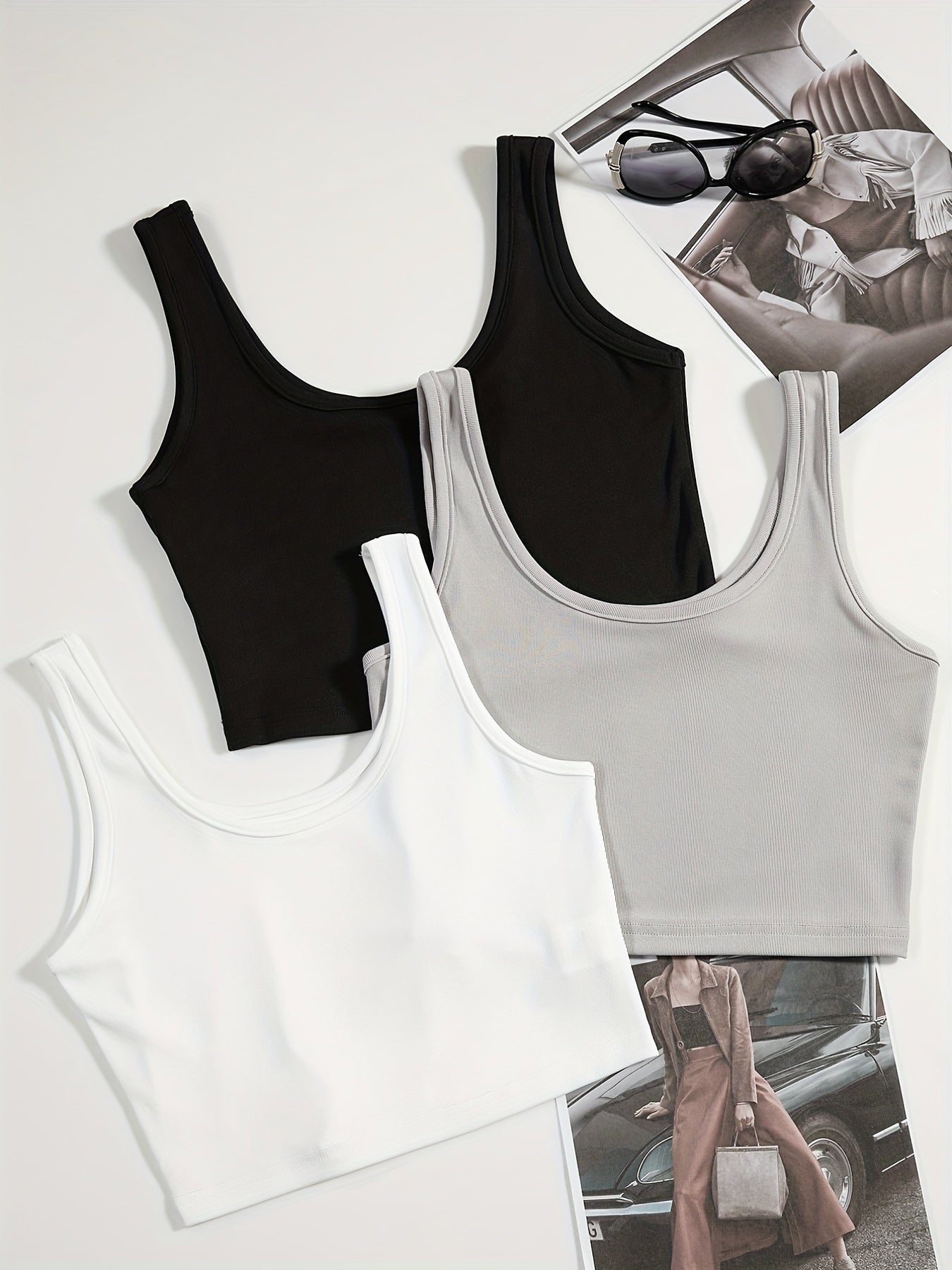 Solid Tank Top 3 Pack Sleeveless Crew Neck Sexy Summer Blouse