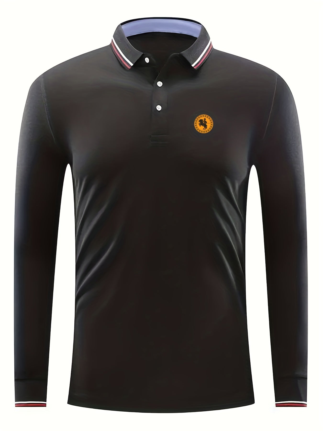 Men's Horse Riding Print Long Sleeve Polo Shirt Casual Button Up Top