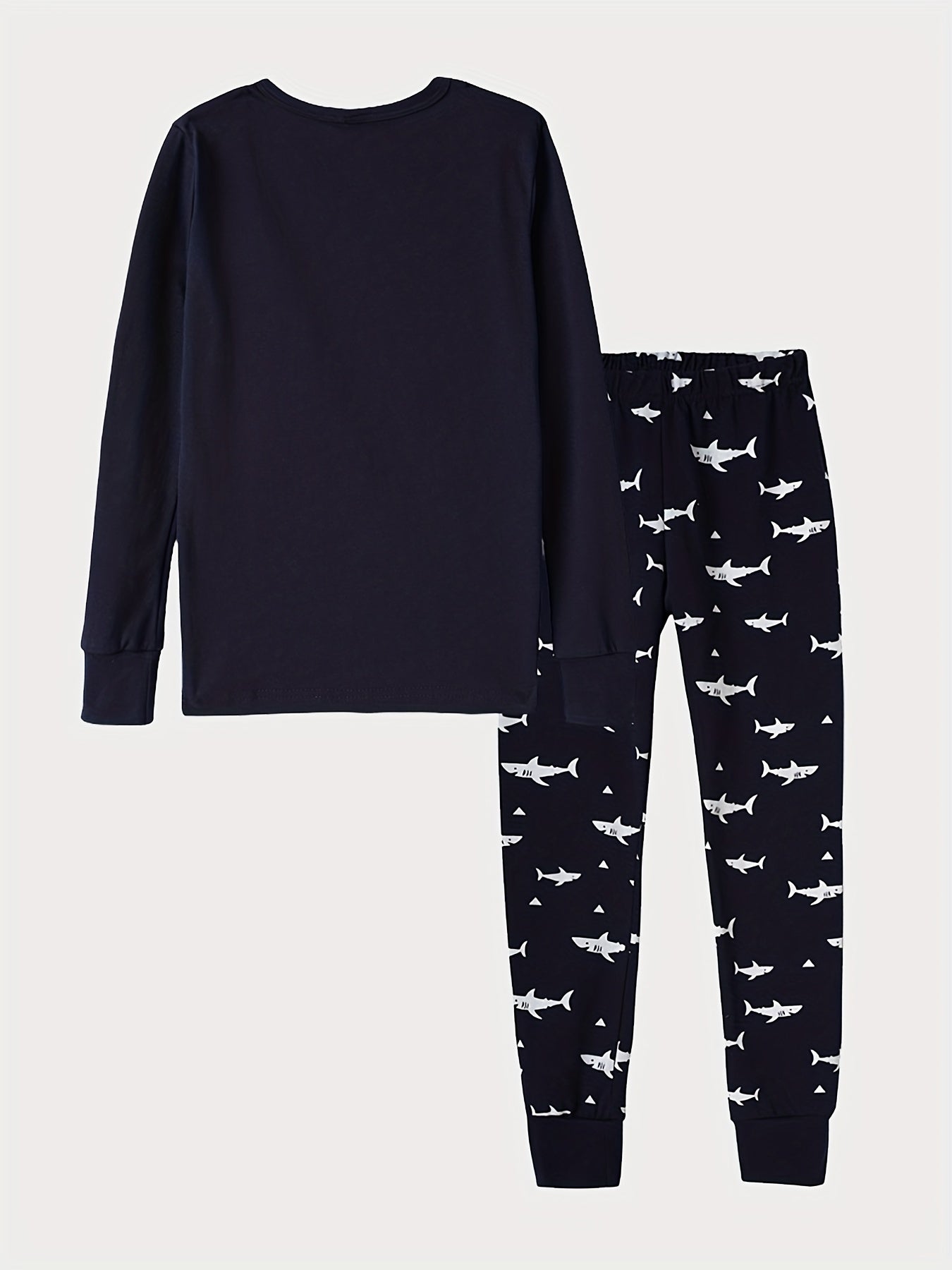 Toddler Boys Shark Graphic Pajamas Set Long Sleeve Top & Pants Sleepwear