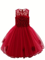Gorgeous Sleeveless Flowers Embroidered Princess Dress for Little Girl's Party