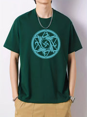 Ethnic Pattern Print Men's Active T-shirt Crew Neck Casual Summer Tee