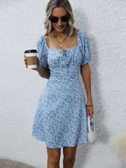 Floral Print Square Neck Dress Short Sleeve Spring Summer Women's Clothing