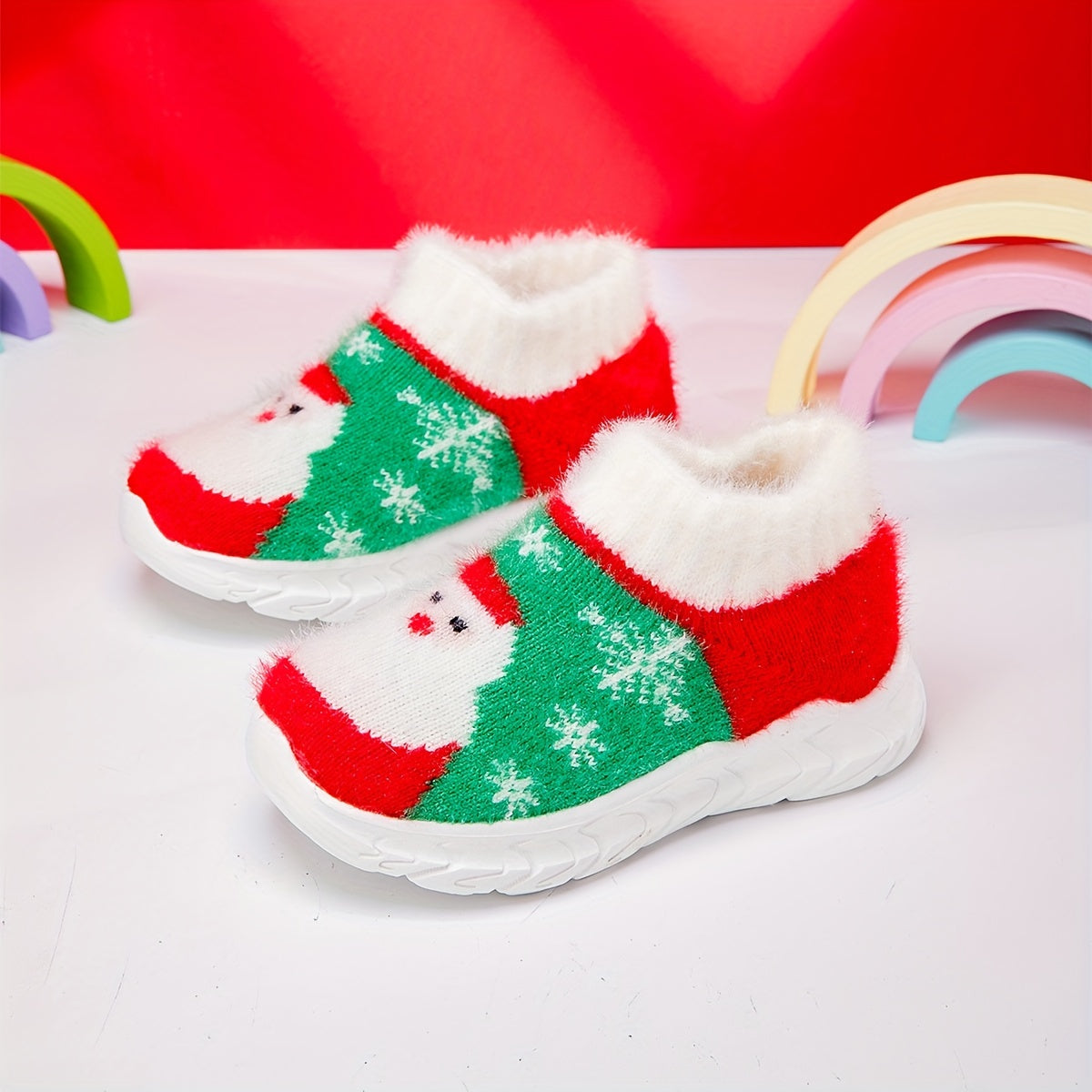 Girl's Christmas Style Slip On Sock Shoes Comfy Non Slip Thermal Sneakers
