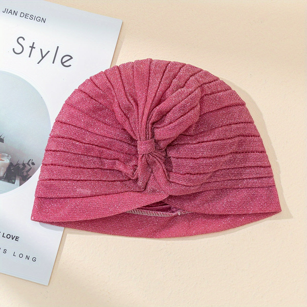 Solid Pleated Turban Cap Casual Head Wrap Elastic Hijab Bonnet Women Bandana