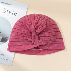 Solid Pleated Turban Cap Casual Head Wrap Elastic Hijab Bonnet Women Bandana