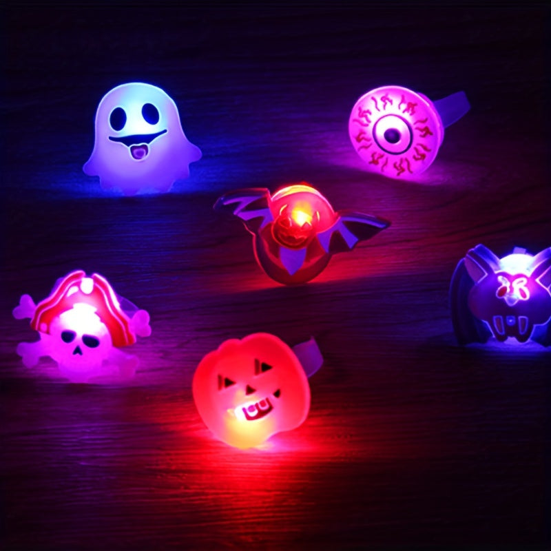 LED Light Halloween Ring Luminous Pumpkin Ghost Bats Eyeball Skull Ring