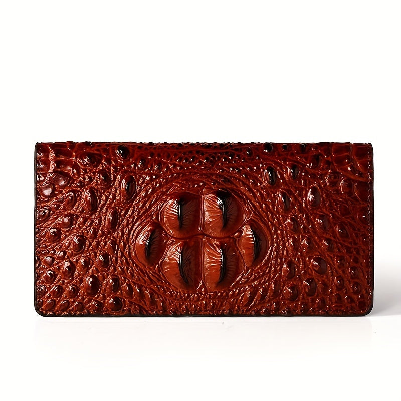 Men's Vintage Crocodile Pattern Long Wallet with Multiple Card Slots