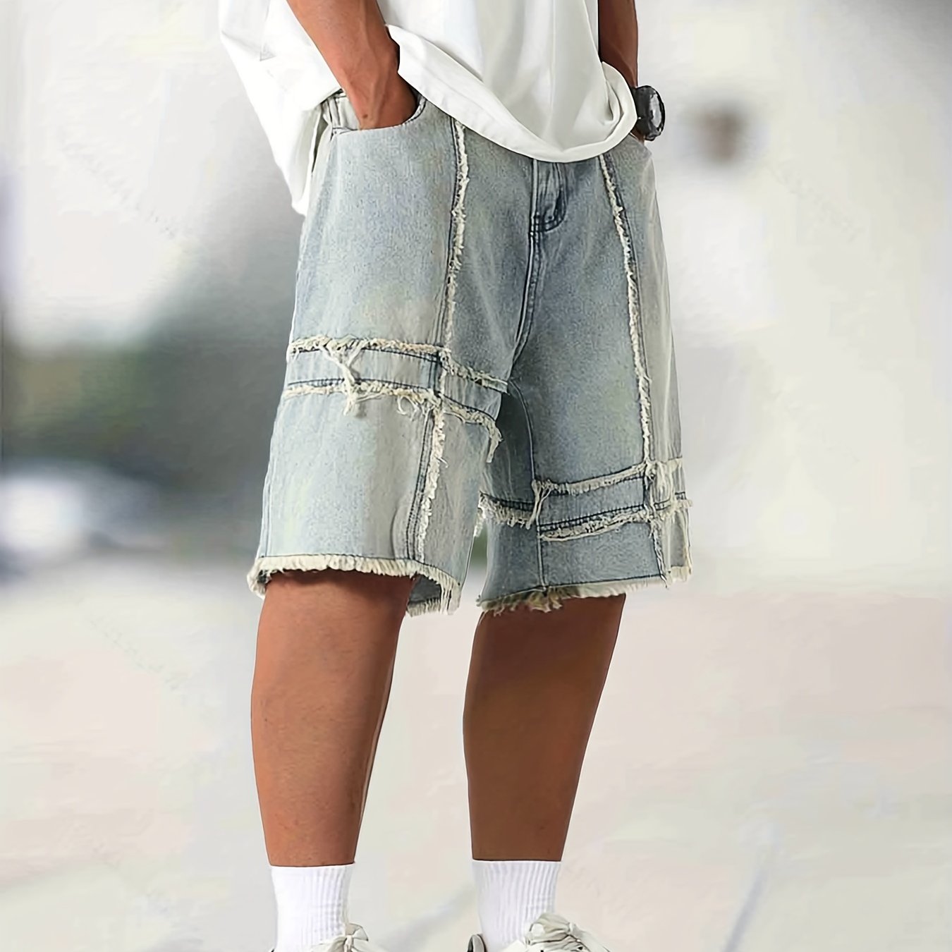Men's Distressed Denim Shorts Loose Fit Casual Street Style for Summer