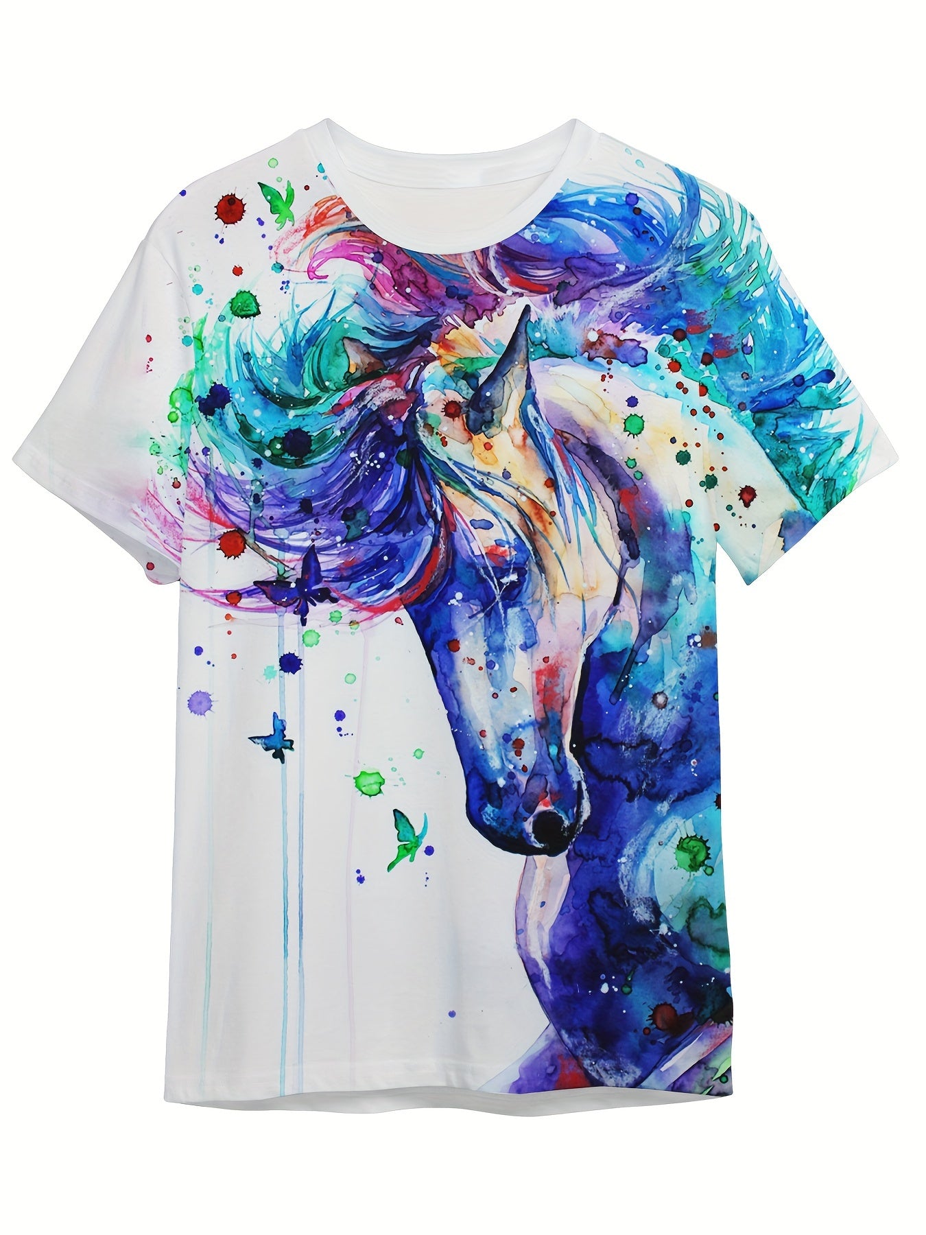 Tie Dye Horse Short Sleeve T-shirt Loose Fit Pullover For Kids