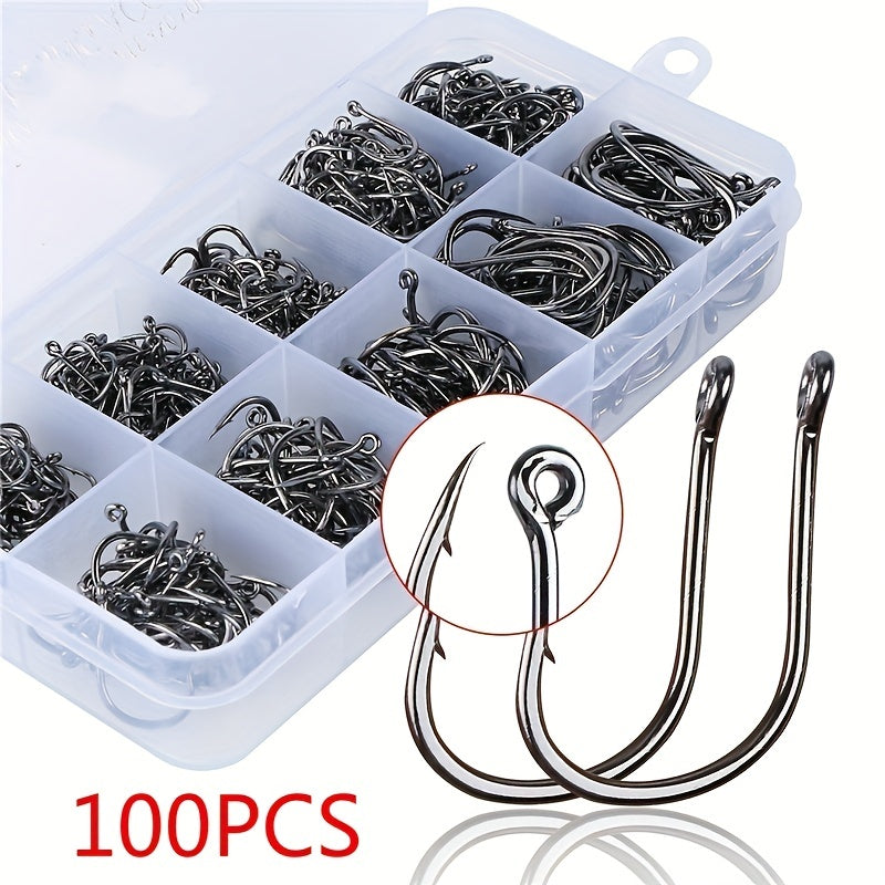 100pcs High Carbon Steel Barbed Fish Hooks Set with Hole in Tackle Box
