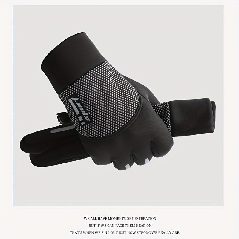 Winter Warm Fishing Gloves Two Finger Flip Non-Slip Waterproof Windproof Gloves