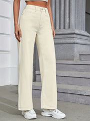 High Rise Wide Leg Straight Jeans Preppy Denim Pants