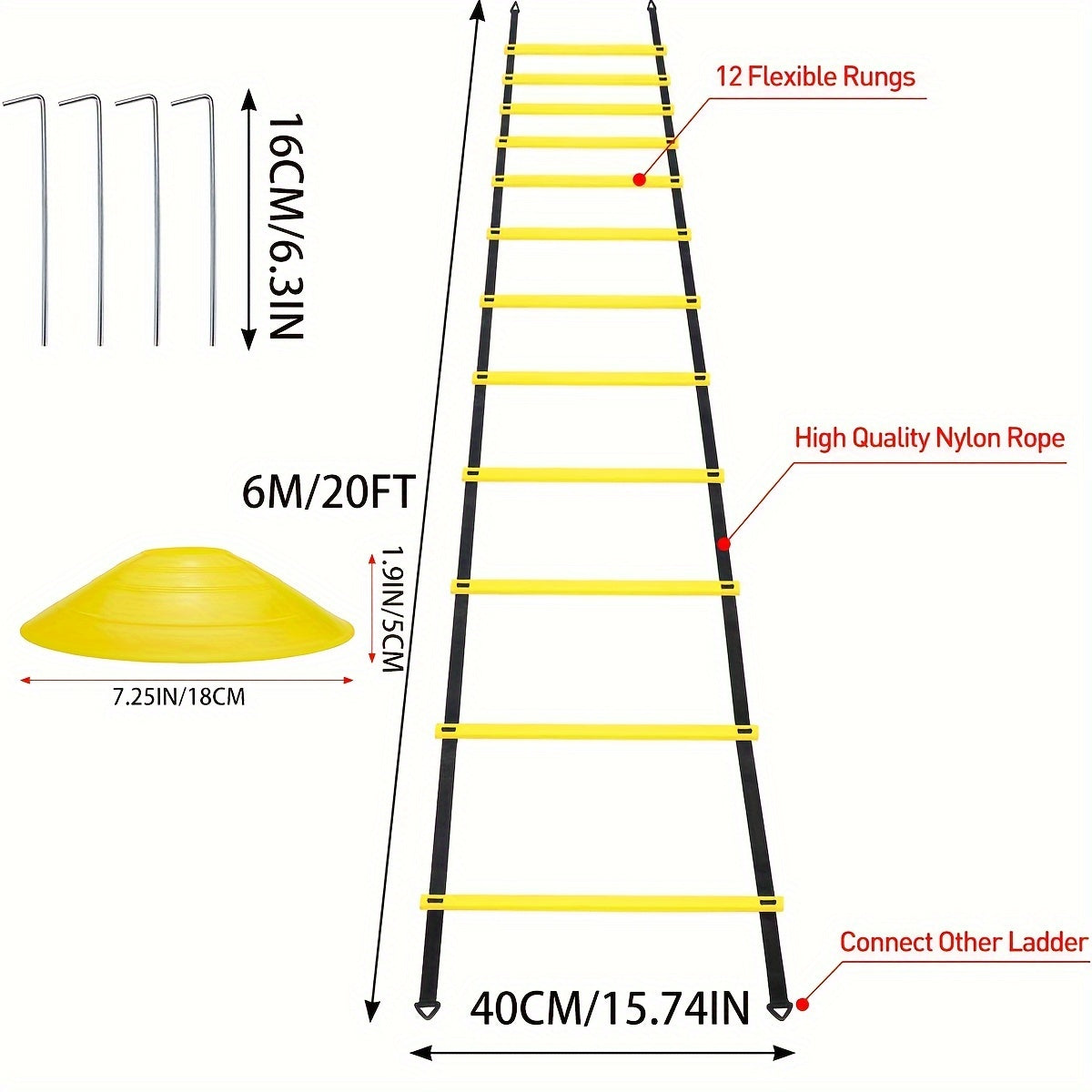 Adjustable Agility Ladder Set with Disc Cones & Steel Stakes