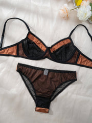 Colorblock Push Up Bra & Panties Lingerie Set