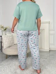 Cartoon Clouds Print Tee & Pants Pajama Set