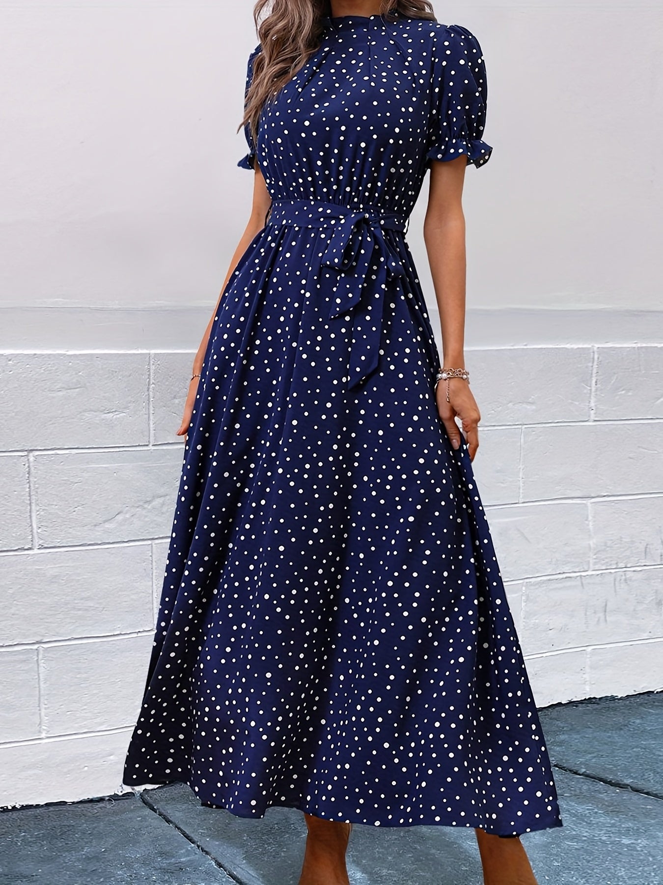 Puff Sleeve Maxi Dress High Waist Women's Clothing