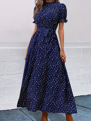 Puff Sleeve Maxi Dress High Waist Women's Clothing