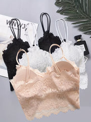 3pcs Floral Lace Cami Tops V Neck Scallop Trim Top Women's Lingerie