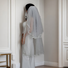 Double Layer Leaf Edge Bridal Veil Romantic Polyester Wedding Accessory Women