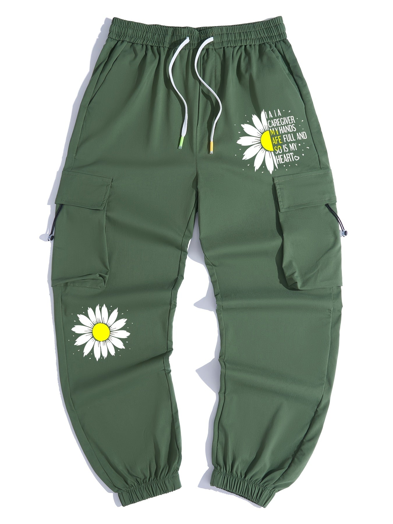 Men s Casual Flowers Print Drawstring Cargo Pants