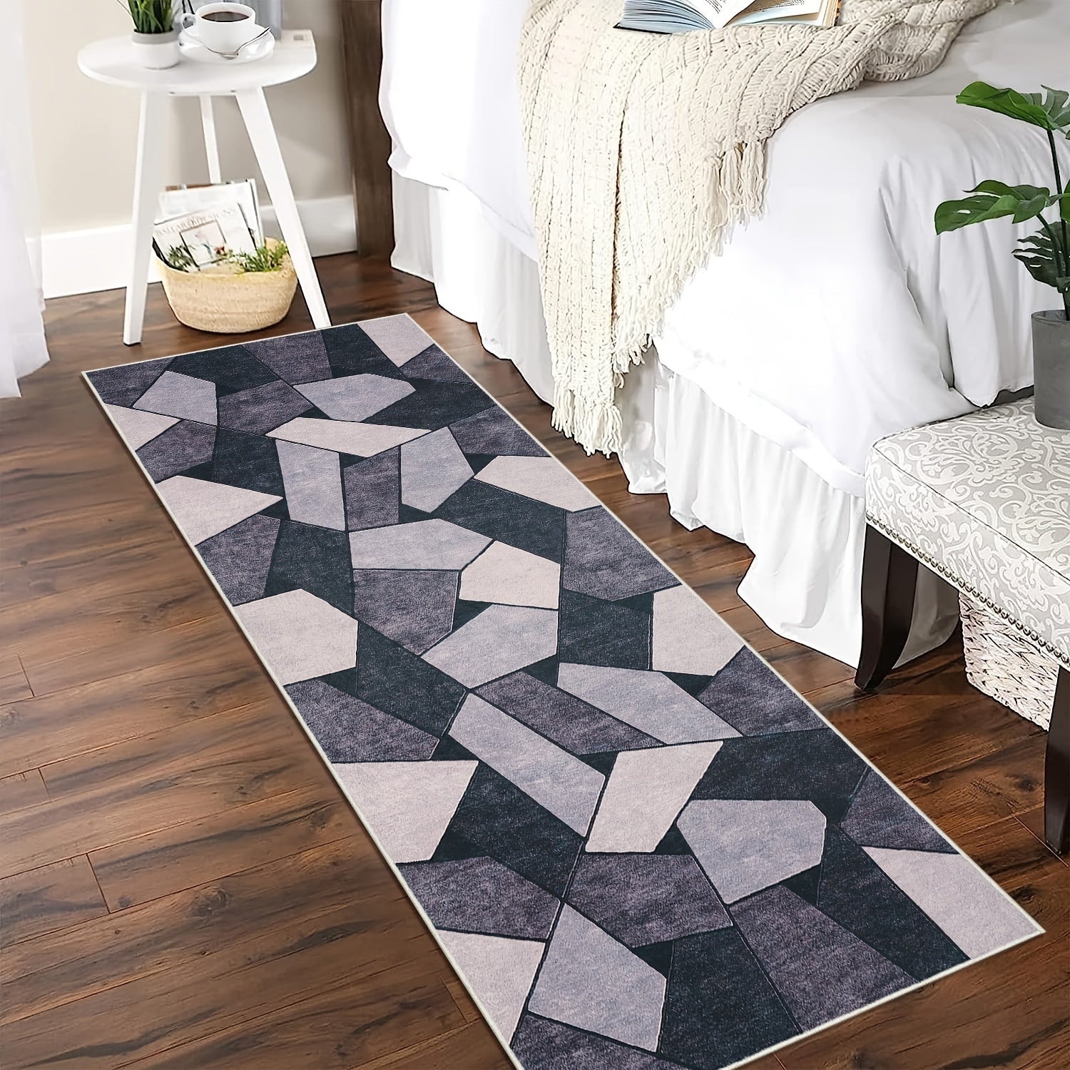 Grey Boho Tribal Area Rug Vintage Distressed Small Entrance Rug