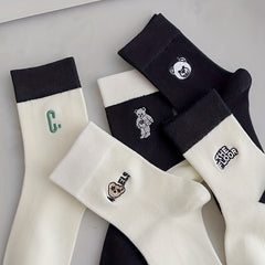 5 Pairs Bear Pattern Socks for Women, Comfy & Mid Tube Stockings