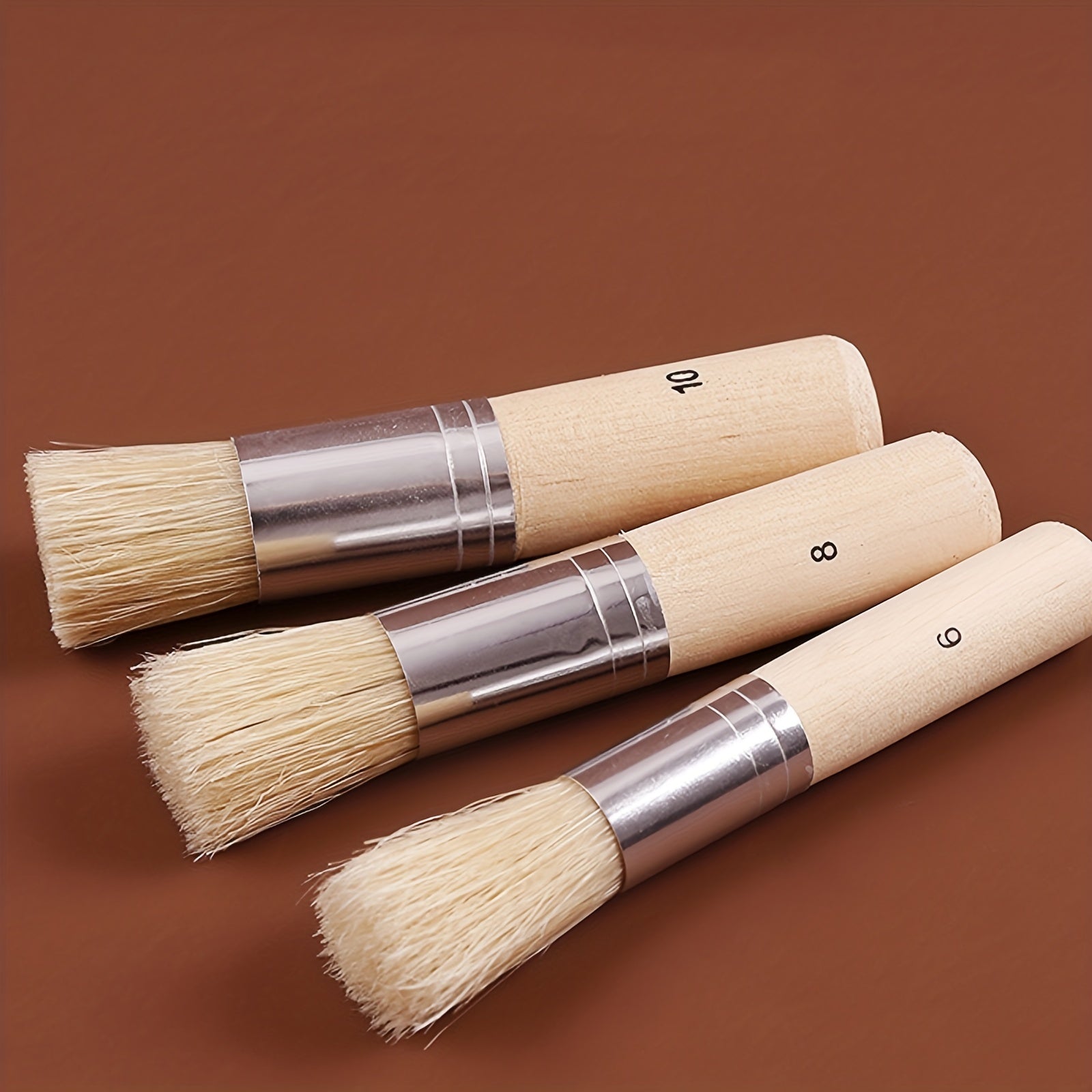 3pcs DIY Wooden Stencil Brush Natural Bristle Paint Acrylic Wood Watercolo