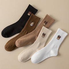 5 Pairs Cow Print Socks Women's Mid Tube Stockings