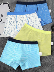 4pcs Boys Boxer Briefs Cotton Breathable Kids Panties Cartoon Striped Underwear