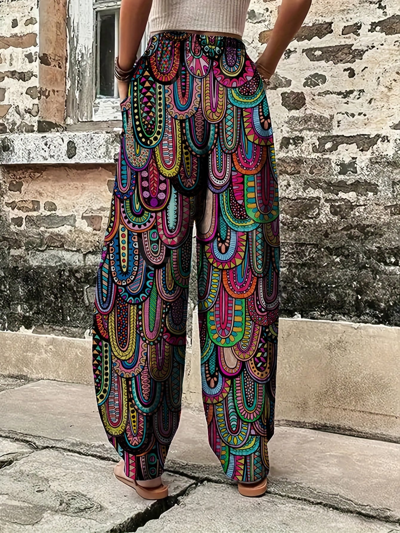 Paisley Print Wide Leg Harem Trousers