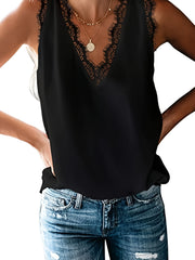 Solid Lace V Neck Tank Top Sleeveless Casual Summer Spring Women's Clothing