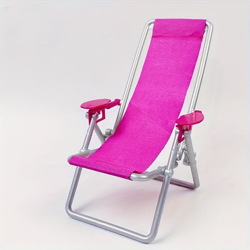 Miniature Beach Chair for 30cm Dolls, Foldable Dollhouse Furniture