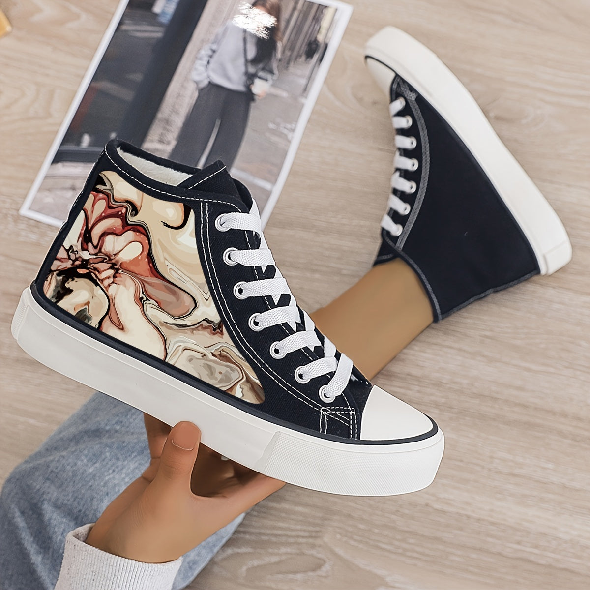 Plush Lined Chunky Canvas Sneakers Flat Heighten Warm Breathable Non Slip Shoes