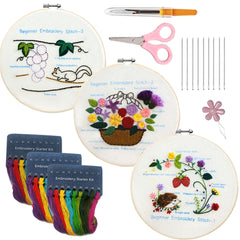 Embroidery Kit with Patterns, Hoop, Needles, Threads - Beginner DIY Crafts