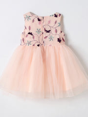 Girls Sleeveless Embroidered Bow Tulle Tutu Princess Dress