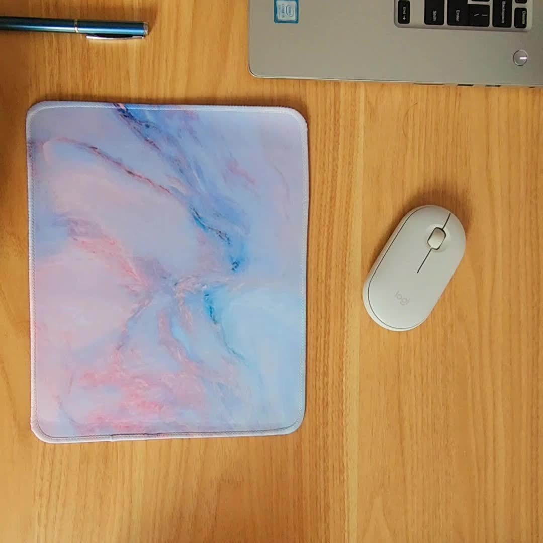 Pink Marble Mouse Pad with Stitched Square Design