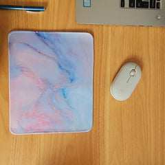 Pink Marble Mouse Pad with Stitched Square Design
