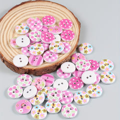 50pcs 2 Hole Wooden Bottom Mixed Pattern Painted Buttons for Crafts DIY
