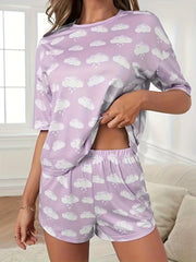 Cloud Print Pajamas Set Short Sleeve Top & Shorts