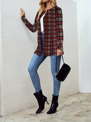 Plaid Print Open Front Jacket Long Sleeve Outerwear