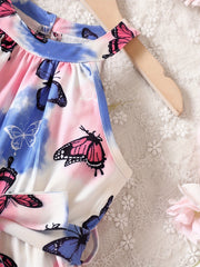 Toddler Girls Butterfly Tie Dye Halter Rompers Jumpsuit