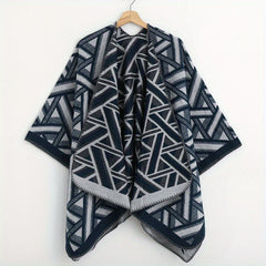 Striped Cashmere Shawl Double Wrap Cape Vintage Cardigan