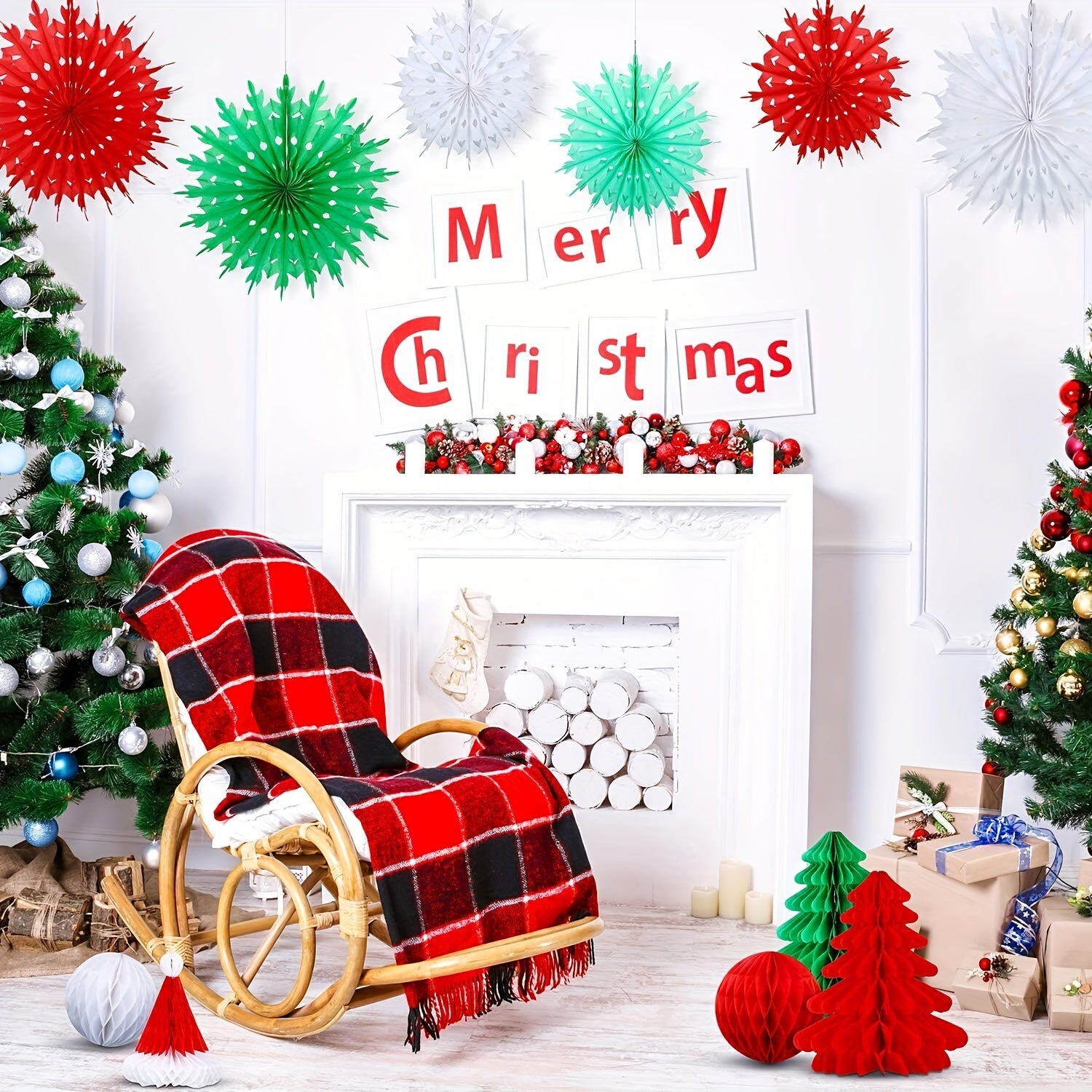 16pcs Assorted 3D Paper Honeycomb Christmas Decorations