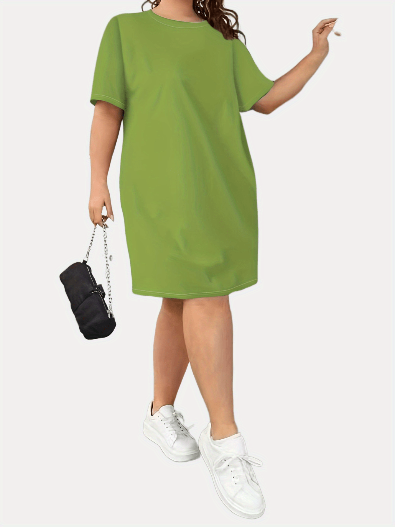 Solid Color Nightdress Round Neck Short Sleeve Sleep Shirt Dress