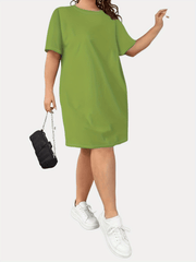 Solid Color Nightdress Round Neck Short Sleeve Sleep Shirt Dress
